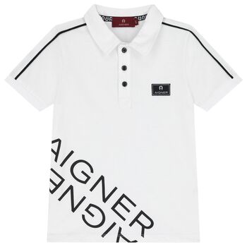 Aigner Boys White Logo Polo Shirt, 1 Boys White Logo Polo Shirt
