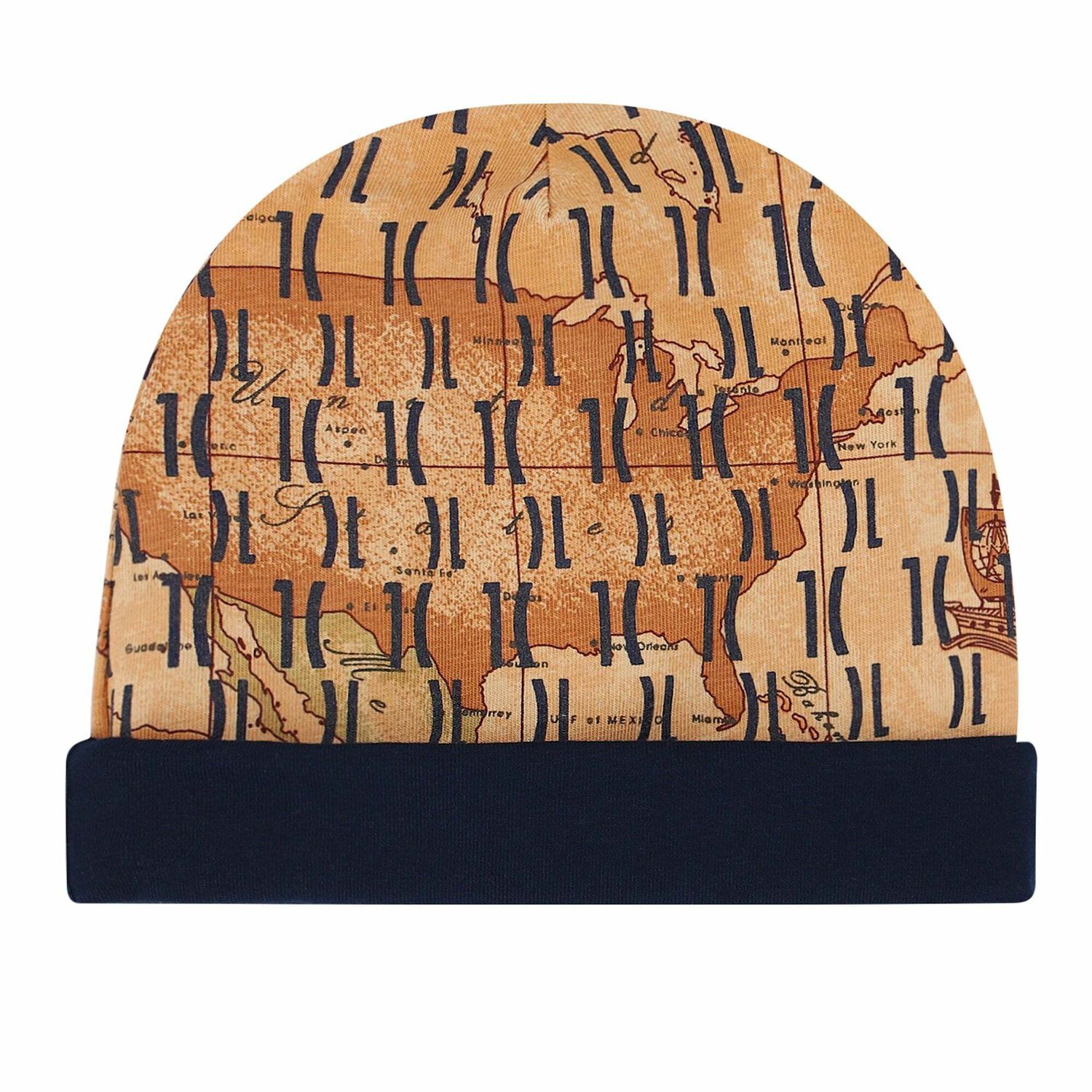 قبعة بطبعة خريطة باللون الكحلى والبيج للاولاد, 1, hi-res