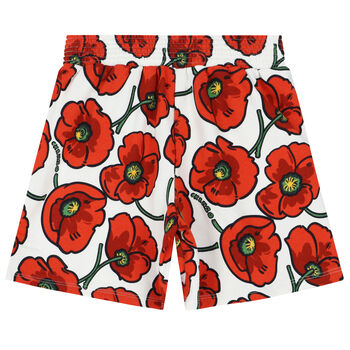 Girls White & Red Logo & Poppy Shorts