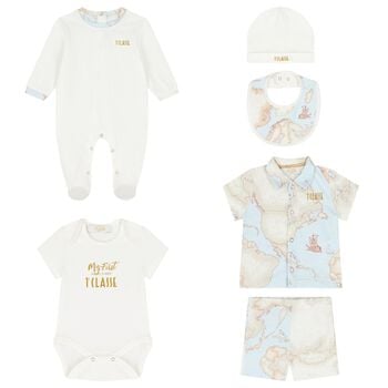 Baby Boys Blue & Ivory Geo Map Babygrow Gift Set
