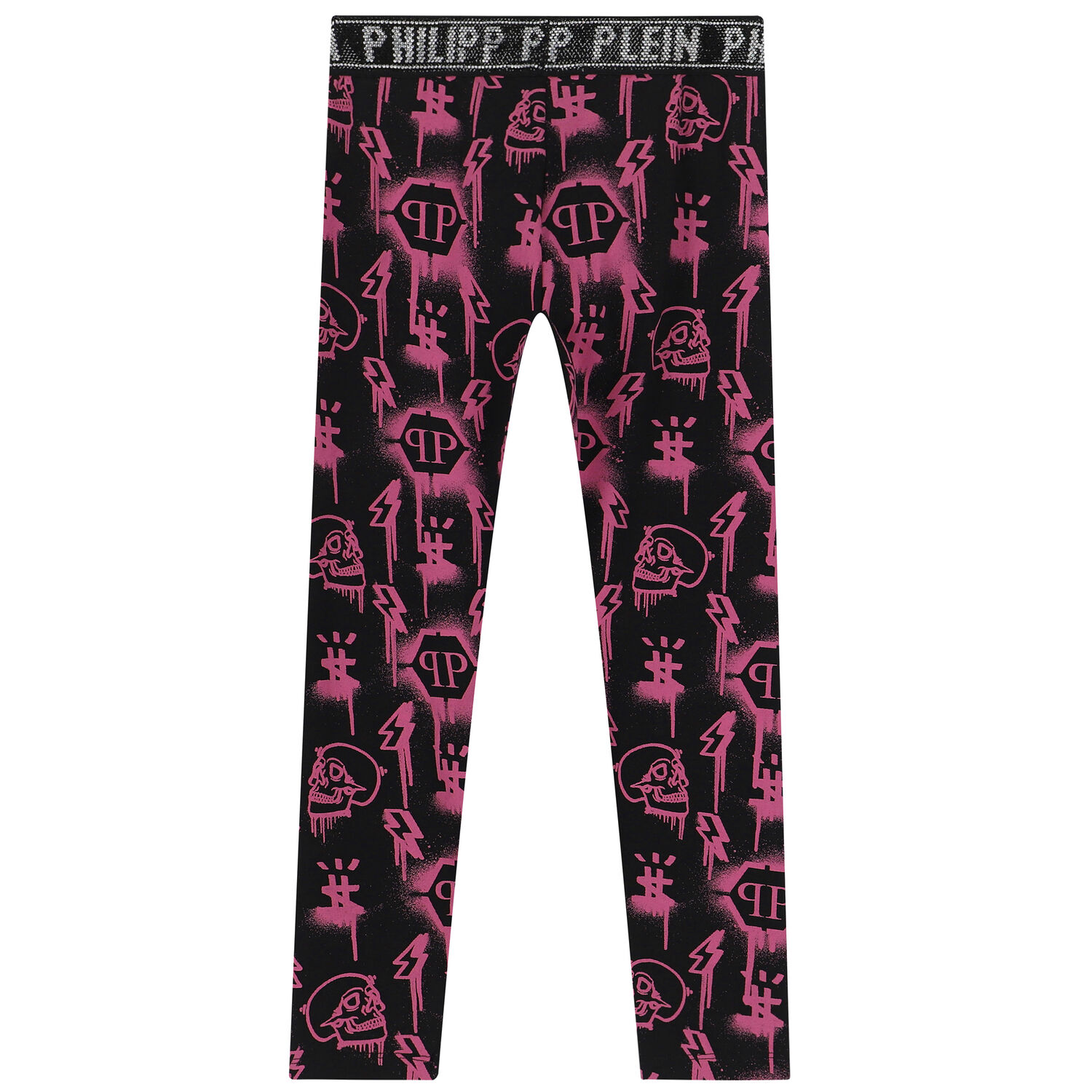 Girls Black & Pink Logo Embellished Leggings, 1, hi-res image number null