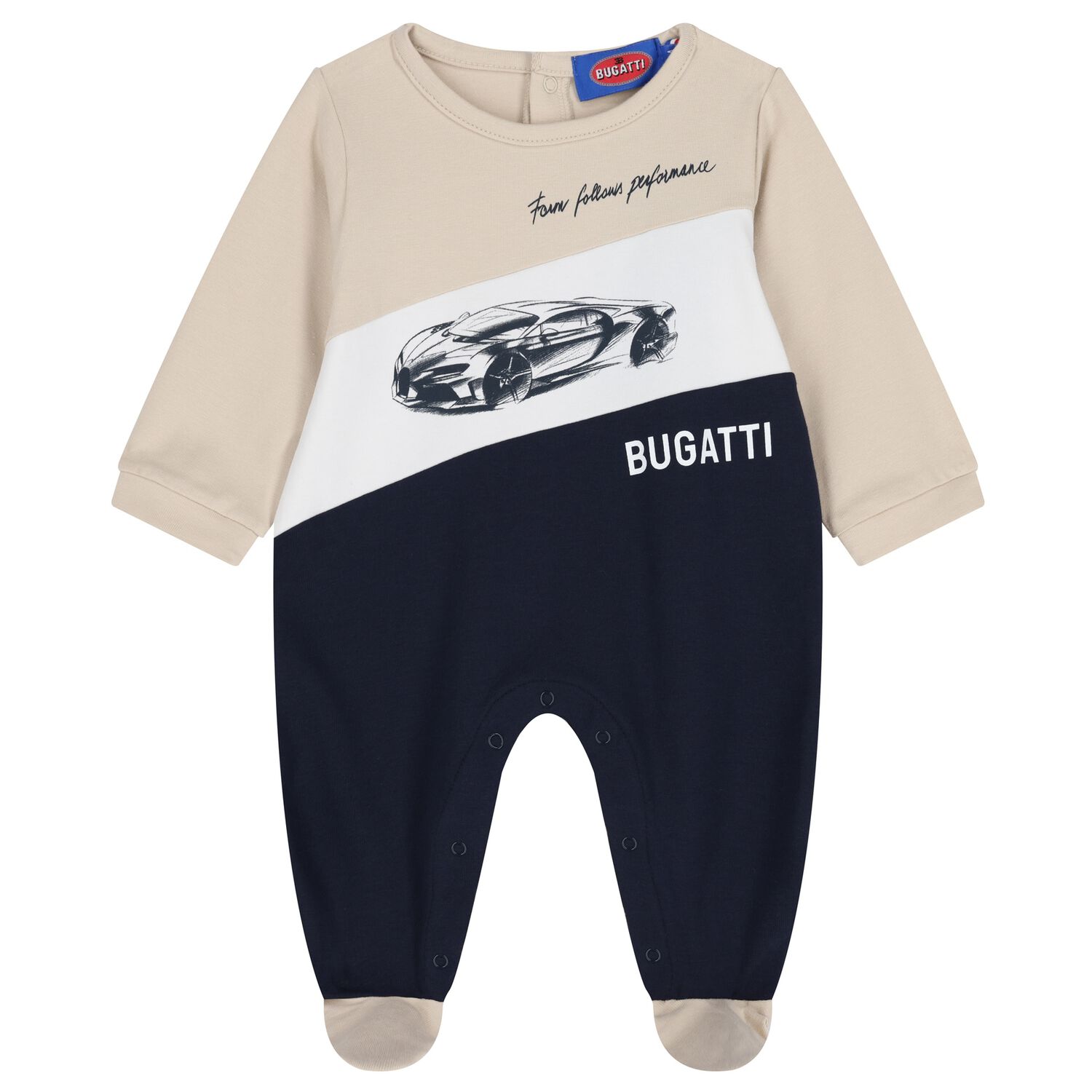 Baby Boys Beige, White & Navy Blue Logo Babygrow, 1, hi-res