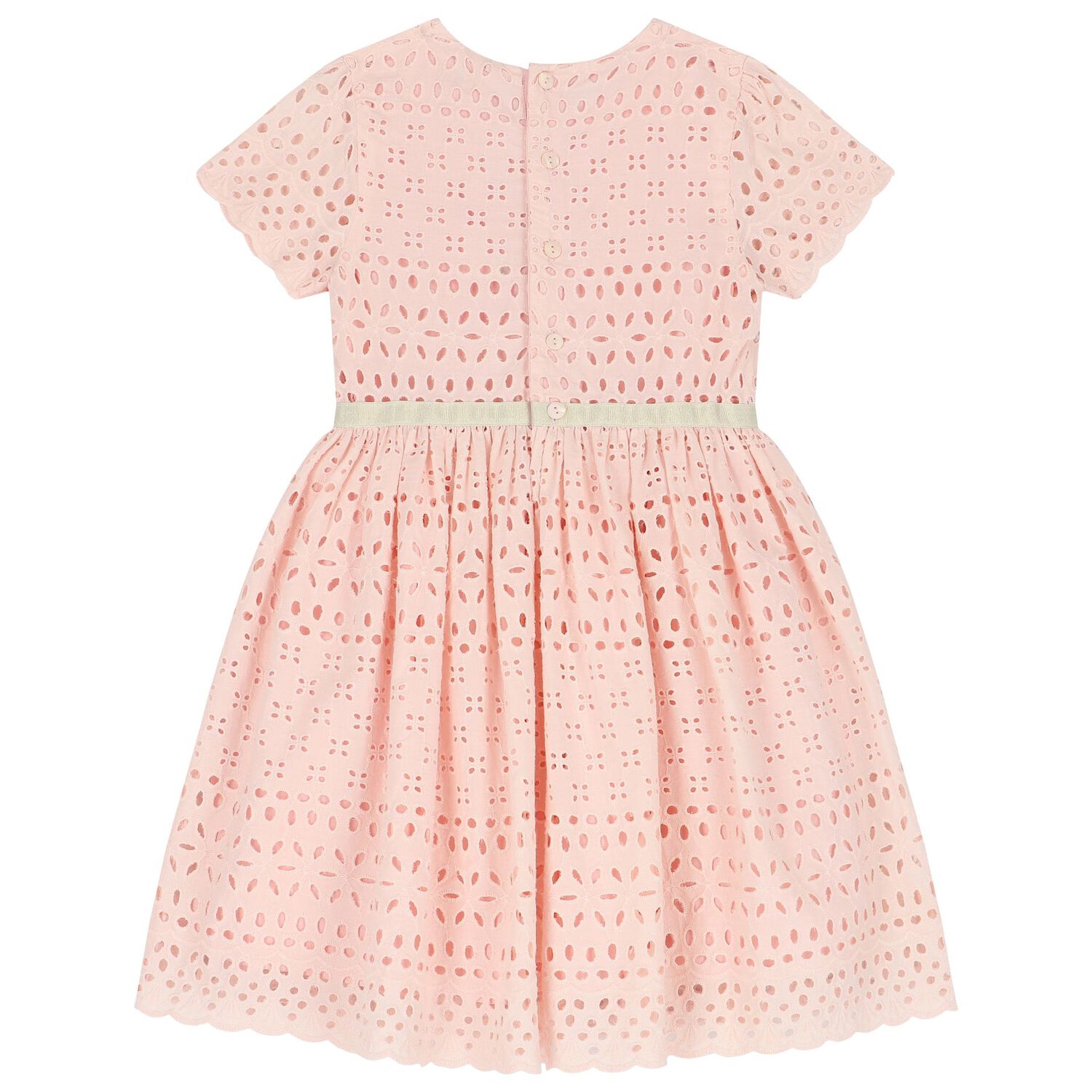 Girls Pink Broderie Anglaise Dress, 1, hi-res