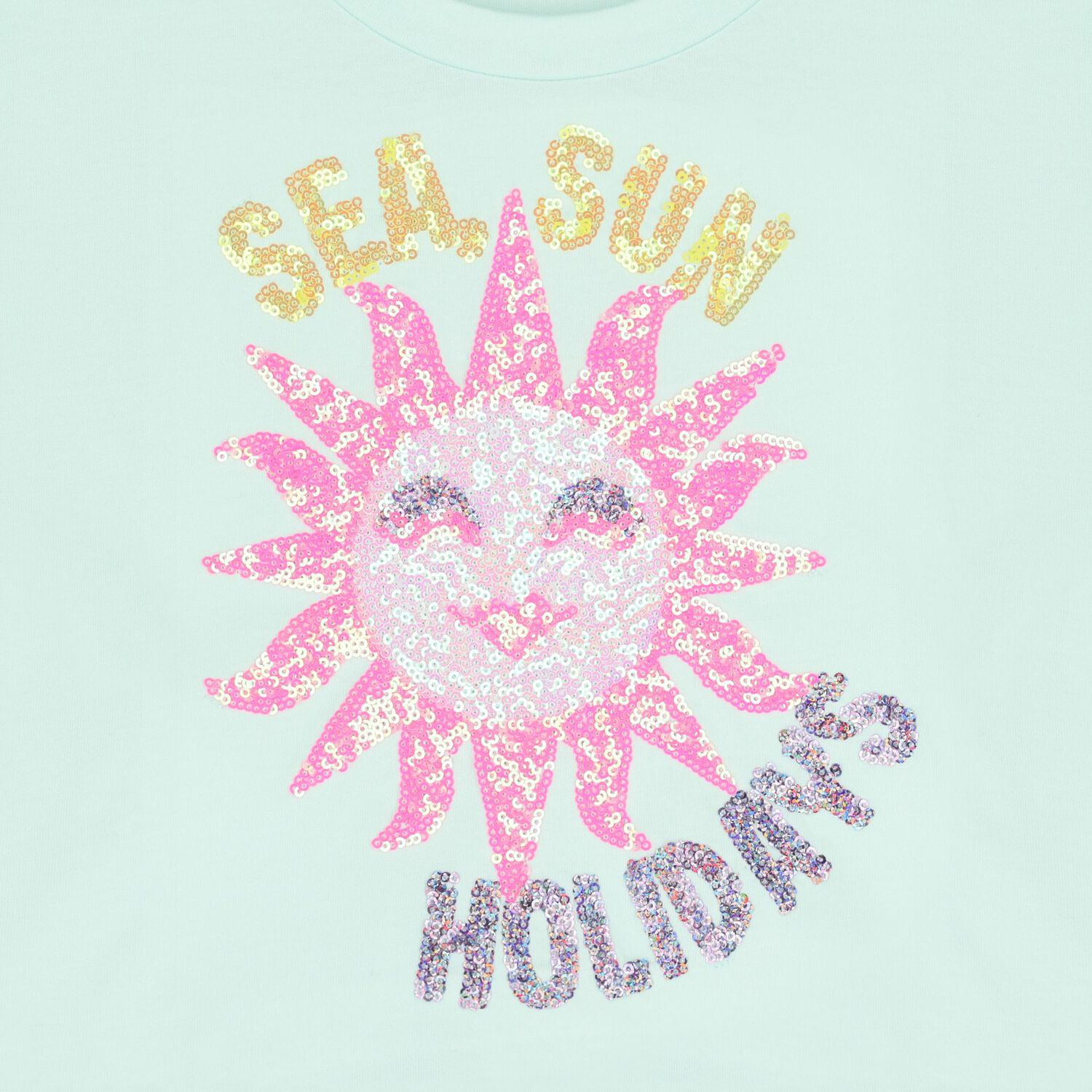 Girls Green Sequinned Sun T-Shirt, 1, hi-res