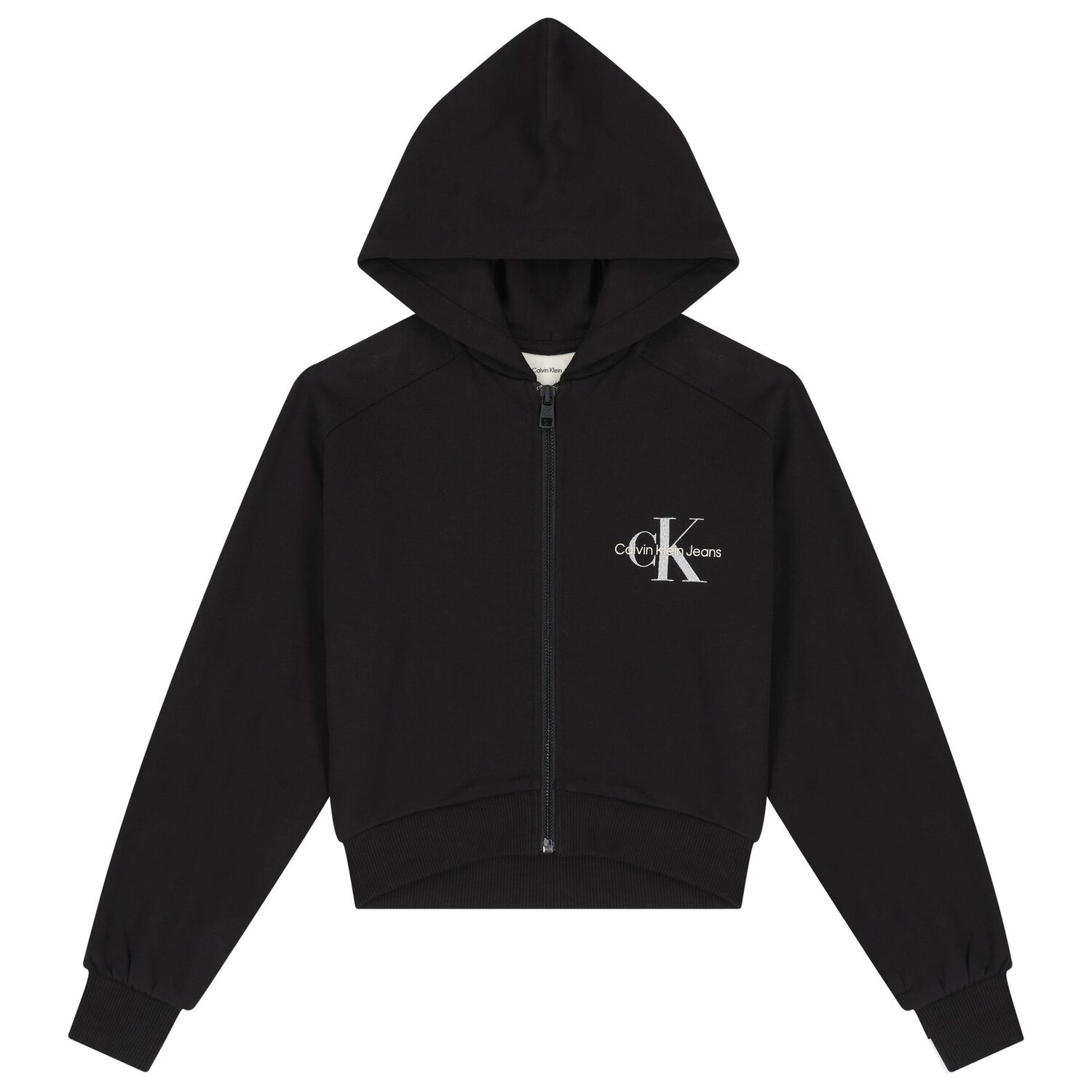 Girls Black Logo Hooded Zip Up Top, 1, hi-res image number null