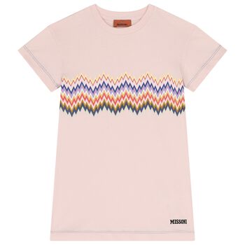 Girls Pink Zigzag Logo Dress