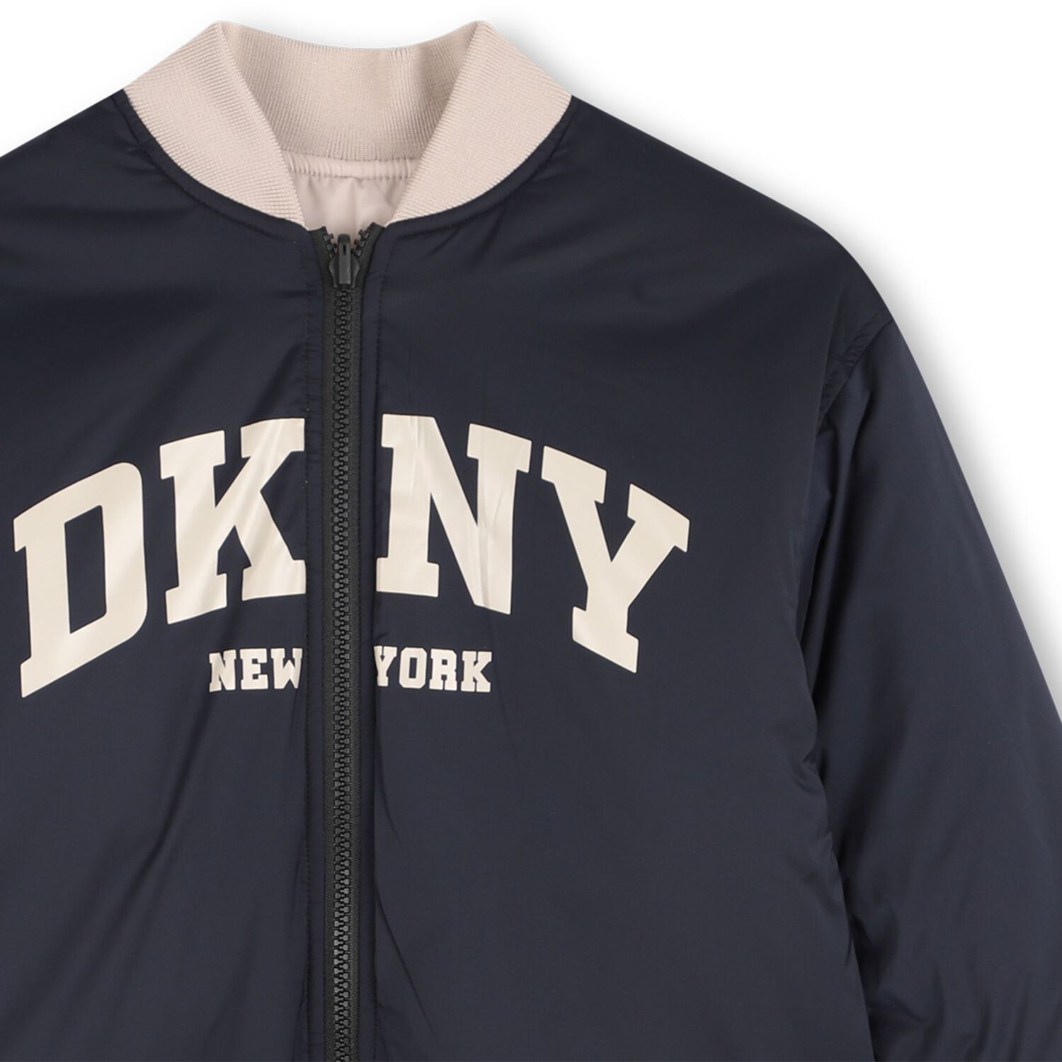 Boys Beige & Navy Blue Logo Reversible Jacket, 1, hi-res