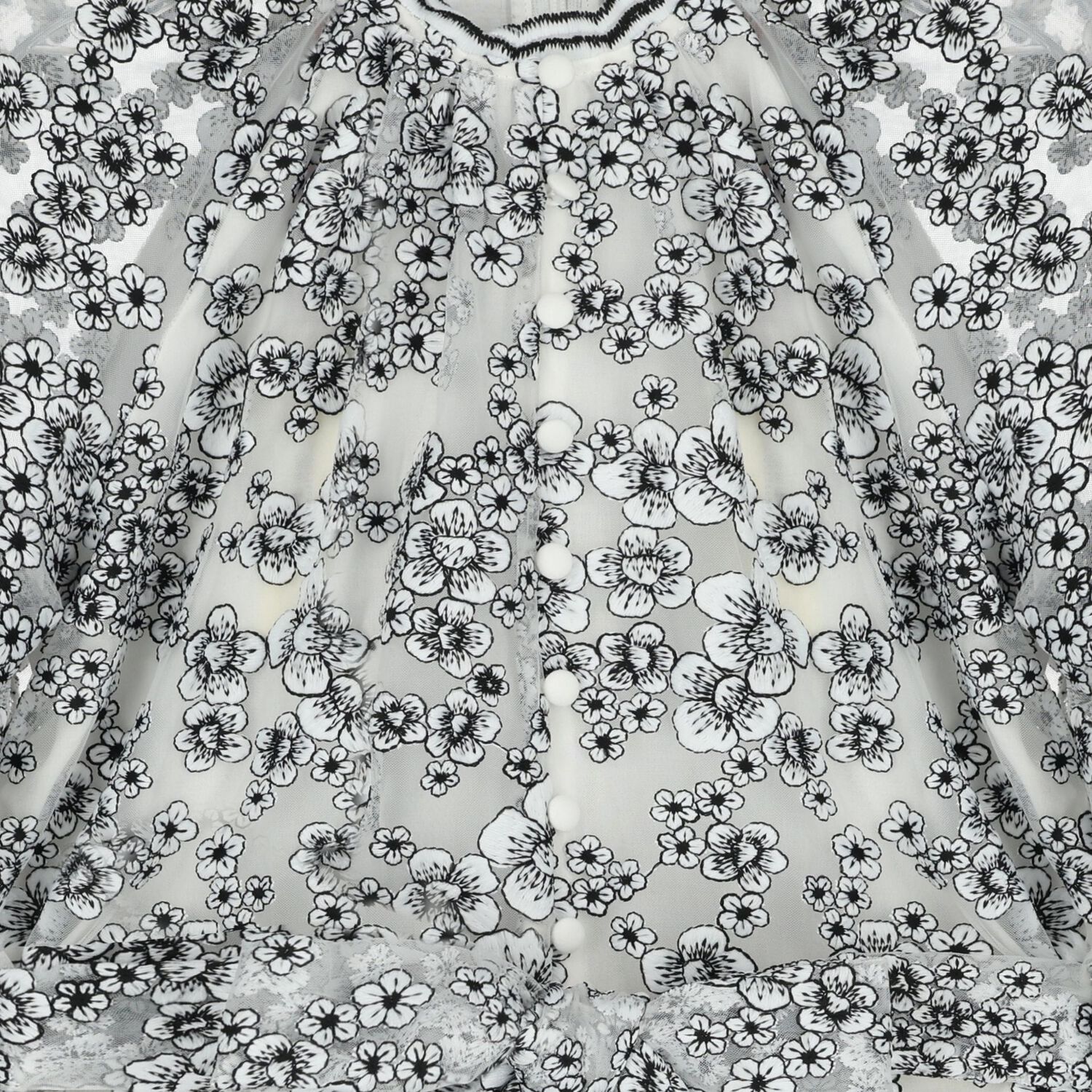 Girls White & Black Embroidered Floral Dress, 1, hi-res