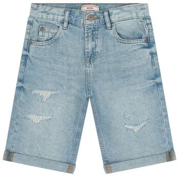 شورت دينم أولاد بالشعار باللون الأزرق