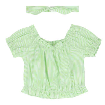 Girls Green & White Striped Top Set