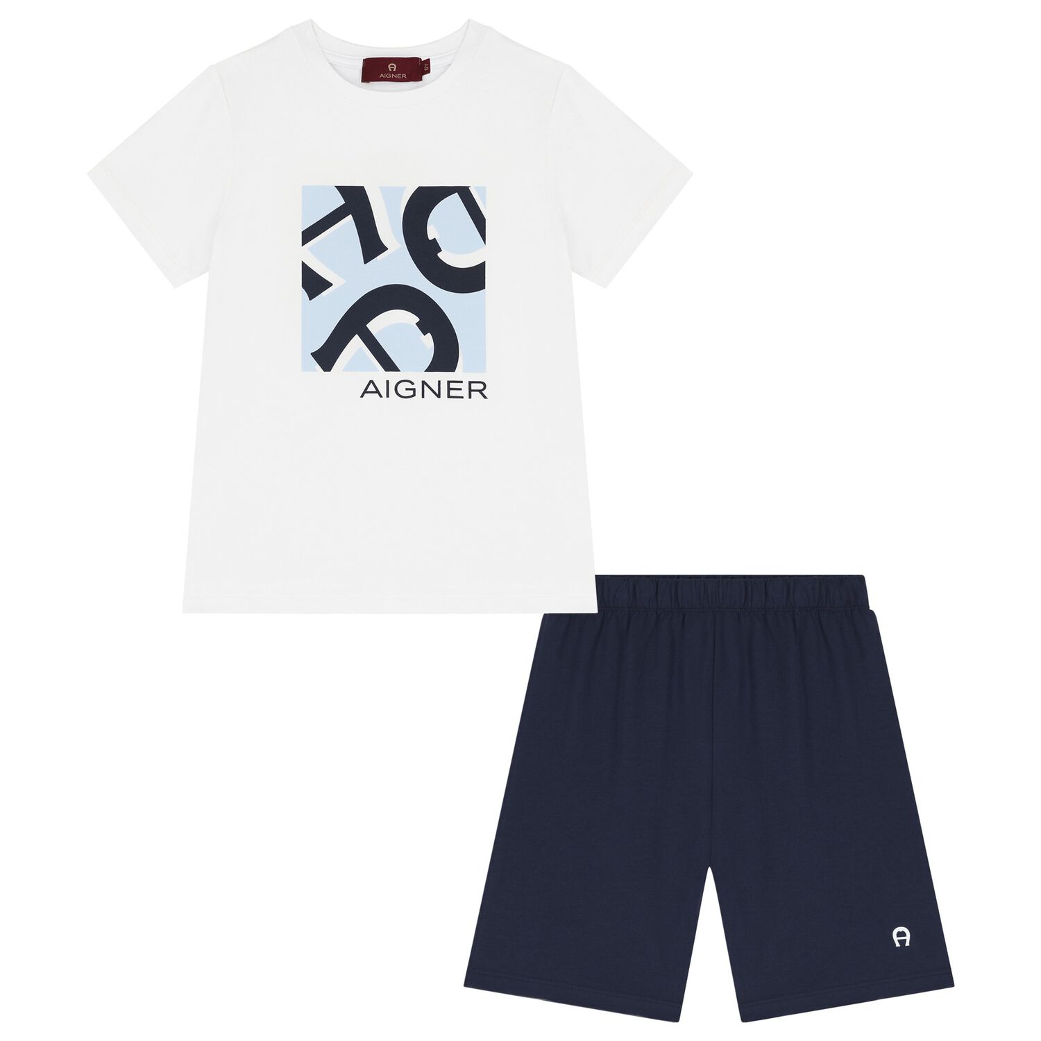 Boys White & Navy Blue Logo Pyjamas, 1, hi-res