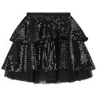 Girls Black Sequin Logo Skirt, 2, hi-res