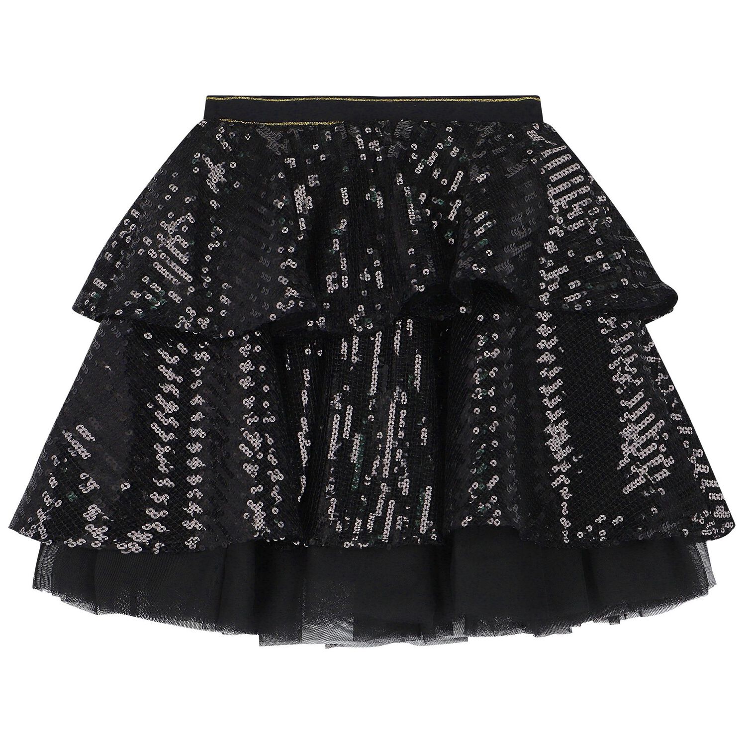 Girls Black Sequin Logo Skirt, 2, hi-res