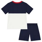 Baby Boys White & Navy Blue Logo Shorts Set, 1, hi-res