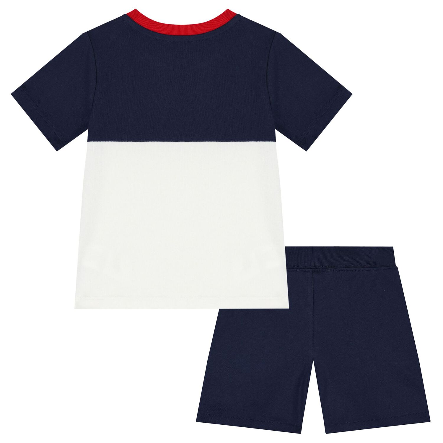 Baby Boys White & Navy Blue Logo Shorts Set, 1, hi-res