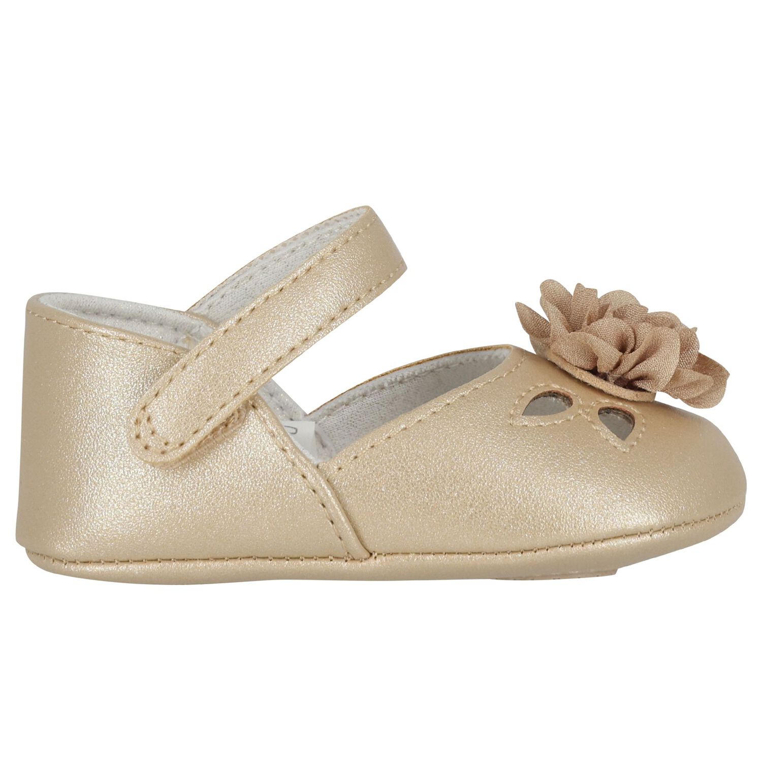 Baby Girls Beige Flower Pre Walker Shoes, 4, hi-res