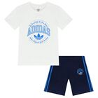 White & Blue Logo Shorts Set, 1, hi-res