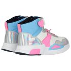 Girls White, Pink & Blue Logo Trainers, 1, hi-res