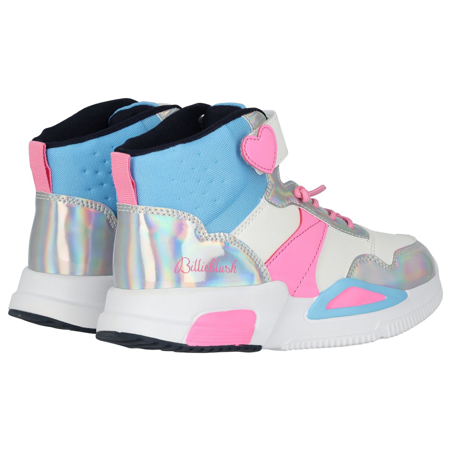 Girls White, Pink & Blue Logo Trainers, 1, hi-res image number null