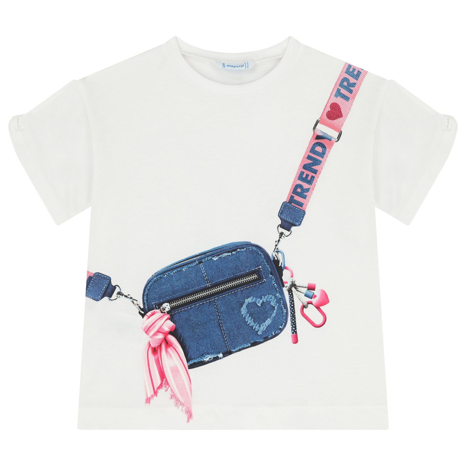 طقم ليجنز من الجينز مزين بقلوب للبنات باللون الابيض والازرق   , 1, hi-res