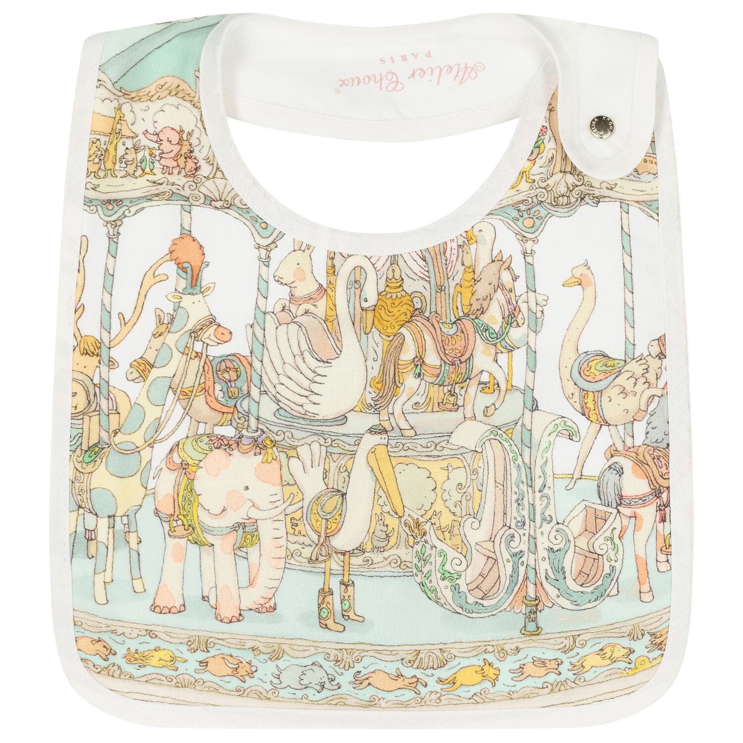 Ivory & Green Carousel Baby Bib, 3, hi-res