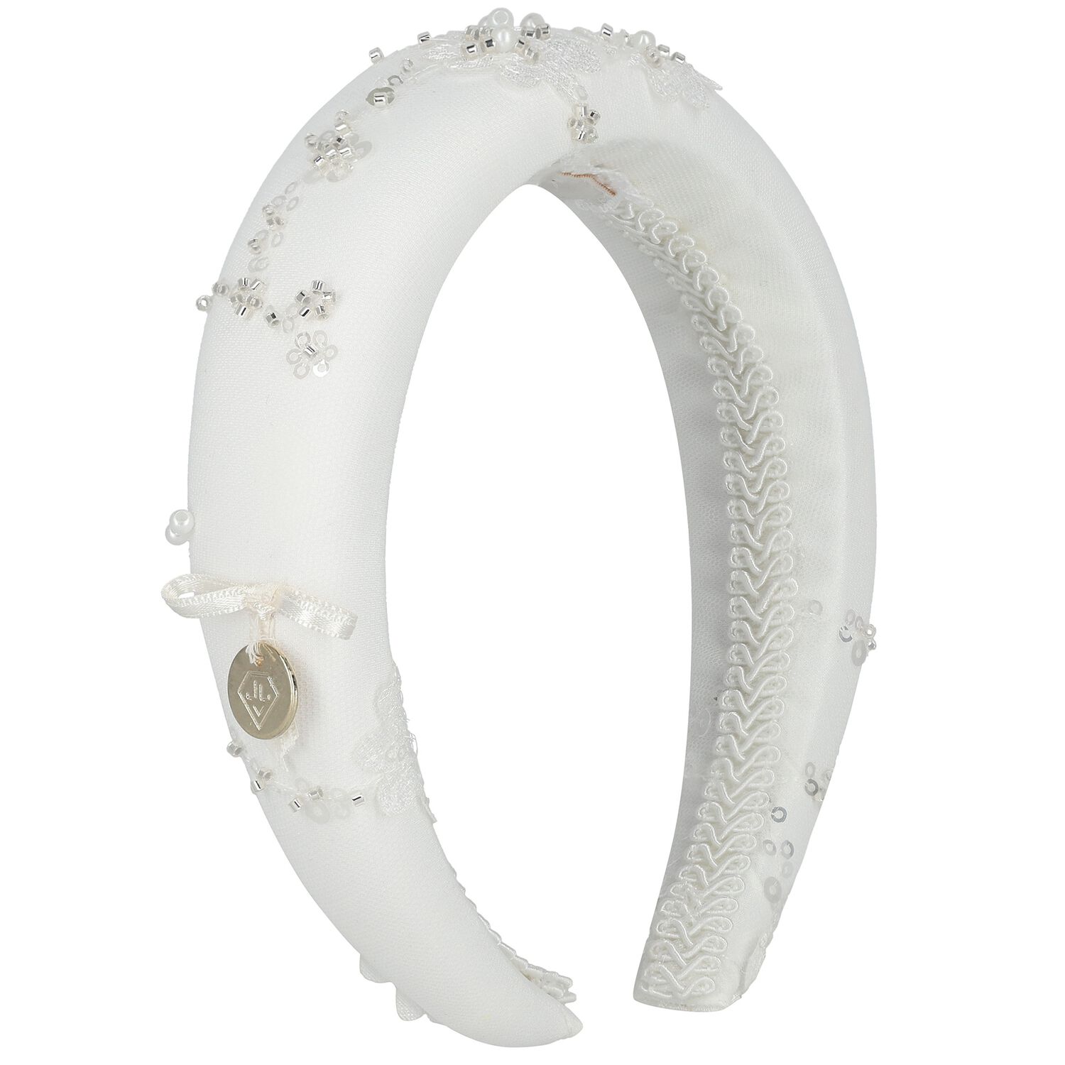 Girls White Sequin Flower Headband, 1, hi-res