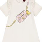 Younger Girls Ivory Logo Bag Dress, 1, hi-res