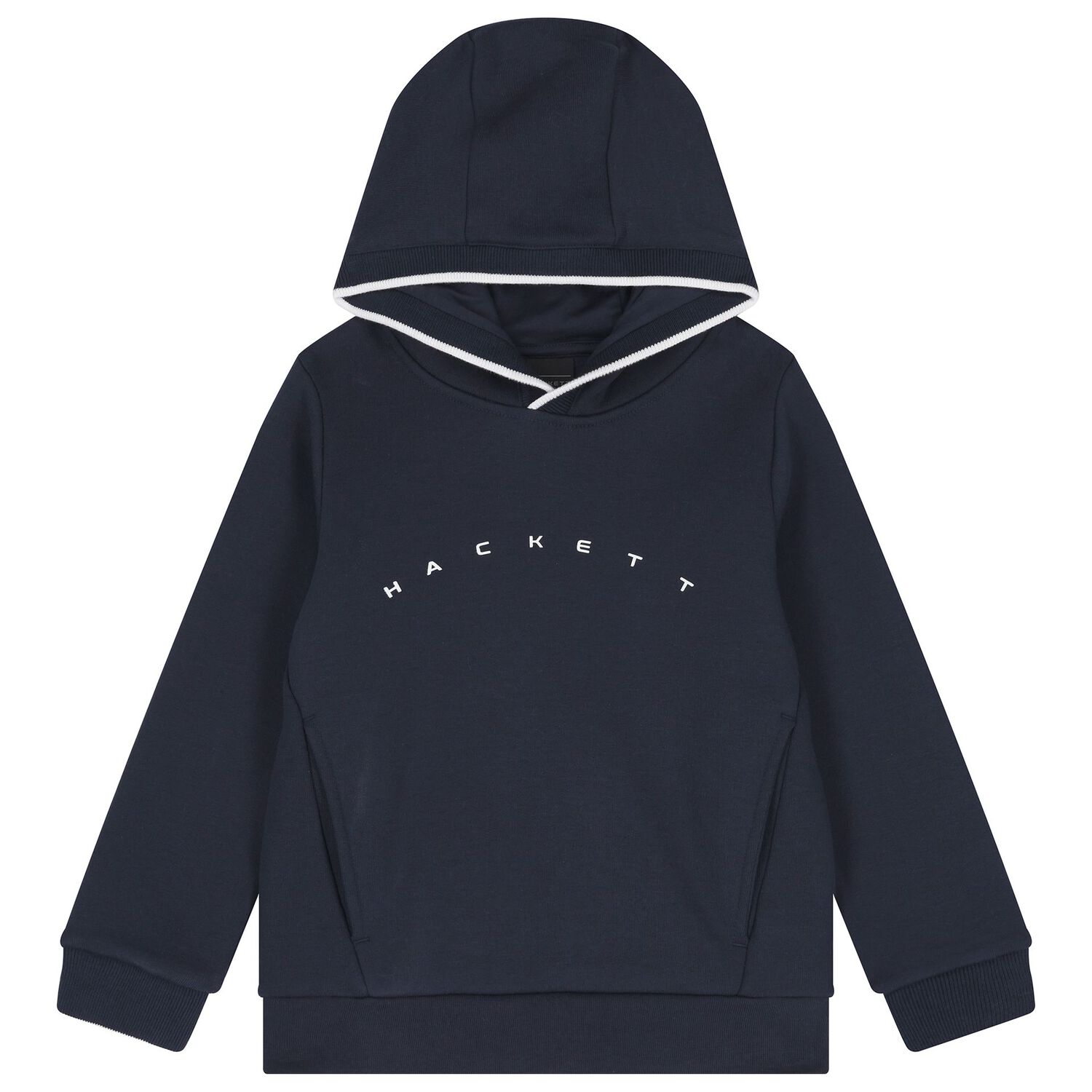 Boys Navy Blue Logo Hooded Top, 1, hi-res