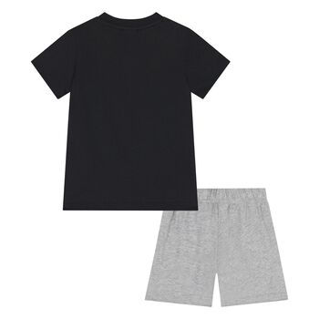 Younger Boys Black & Grey Smiley Logo Shorts Set