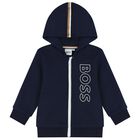 Younger Navy Blue Logo Hooded Zip Up Top, 1, hi-res