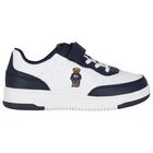 Boys White & Navy Blue Logo Trainers, 1, hi-res