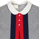 Younger Girls Grey Web Stripe Dress, 1, hi-res