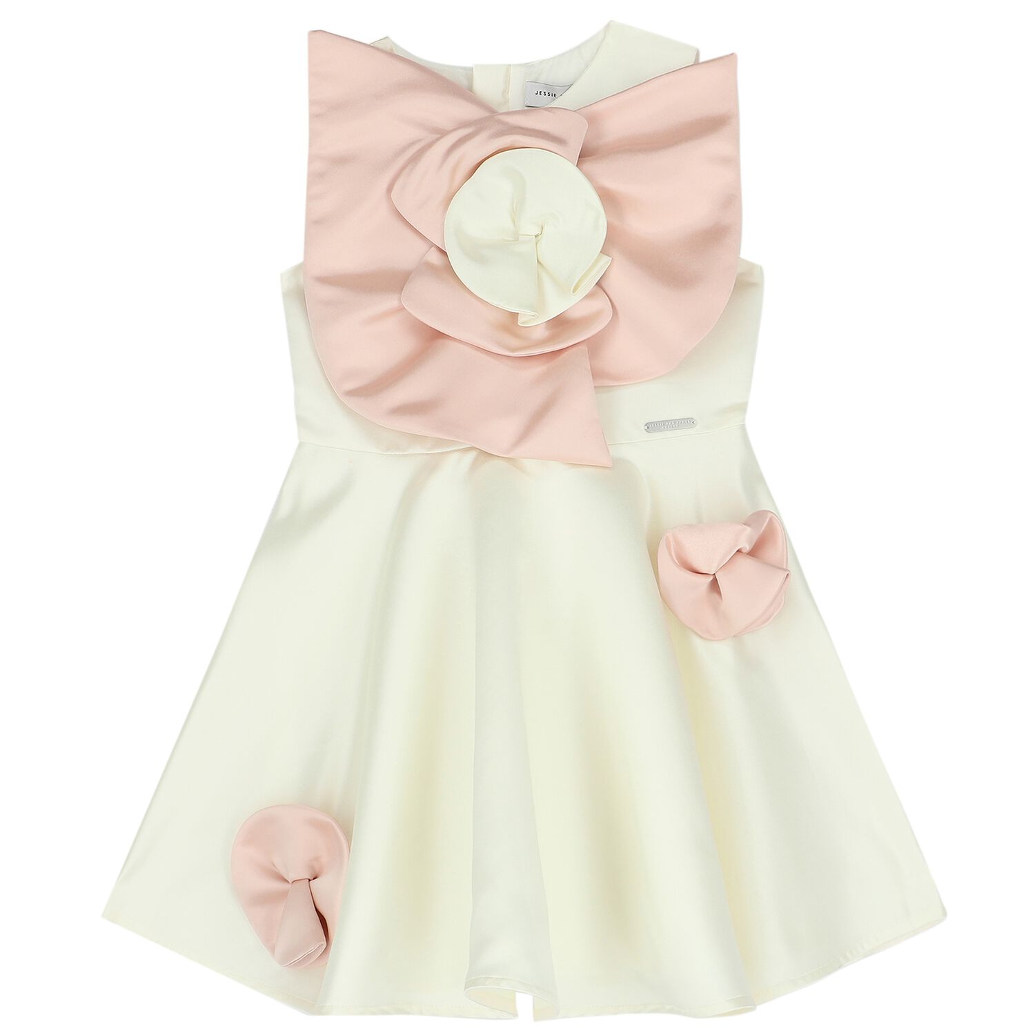 Girls White & Pink Flower Satin Dress, 1, hi-res image number null