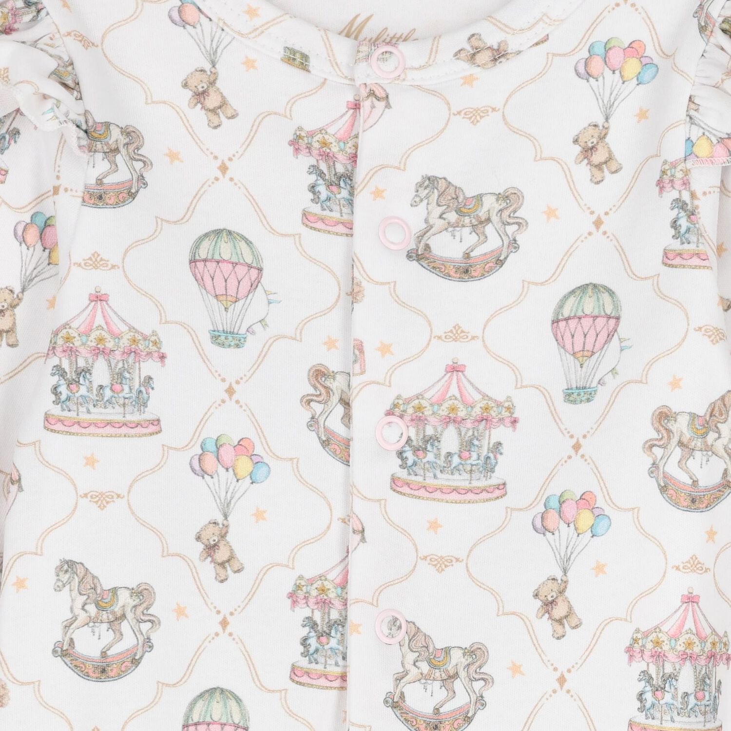 Baby Girls Pink & White Carousel & Hot Air Balloon Babygrow, 1, hi-res image number null