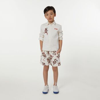 Boys Ivory & Red Logo Shorts
