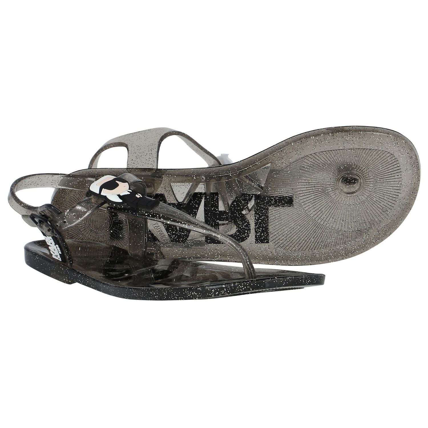 صندل بنات بطبعة كارل والشوبيت باللون الأسود, 1, hi-res