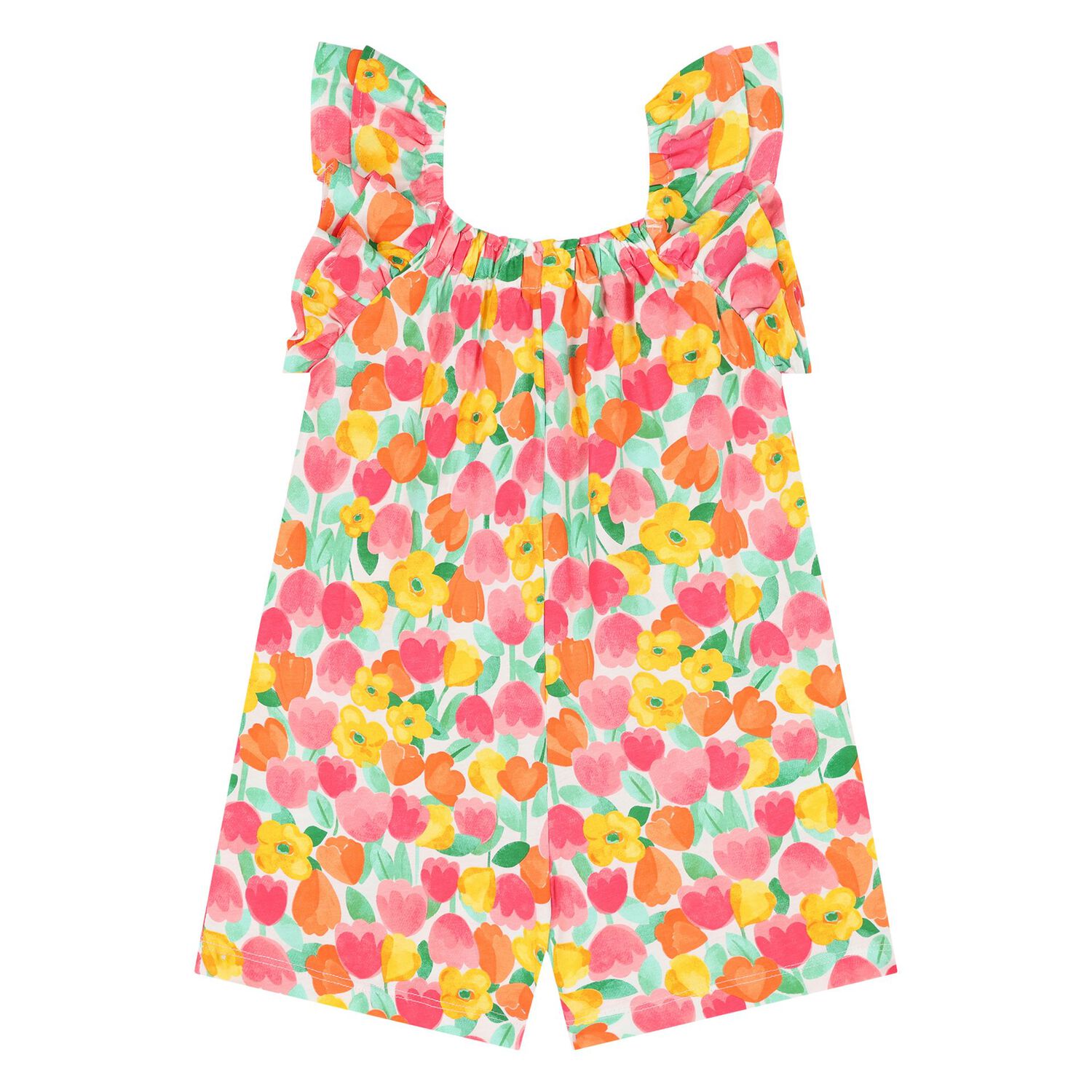 Younger Girls Multi-Coloured Floral Jumpsuit, 2, hi-res