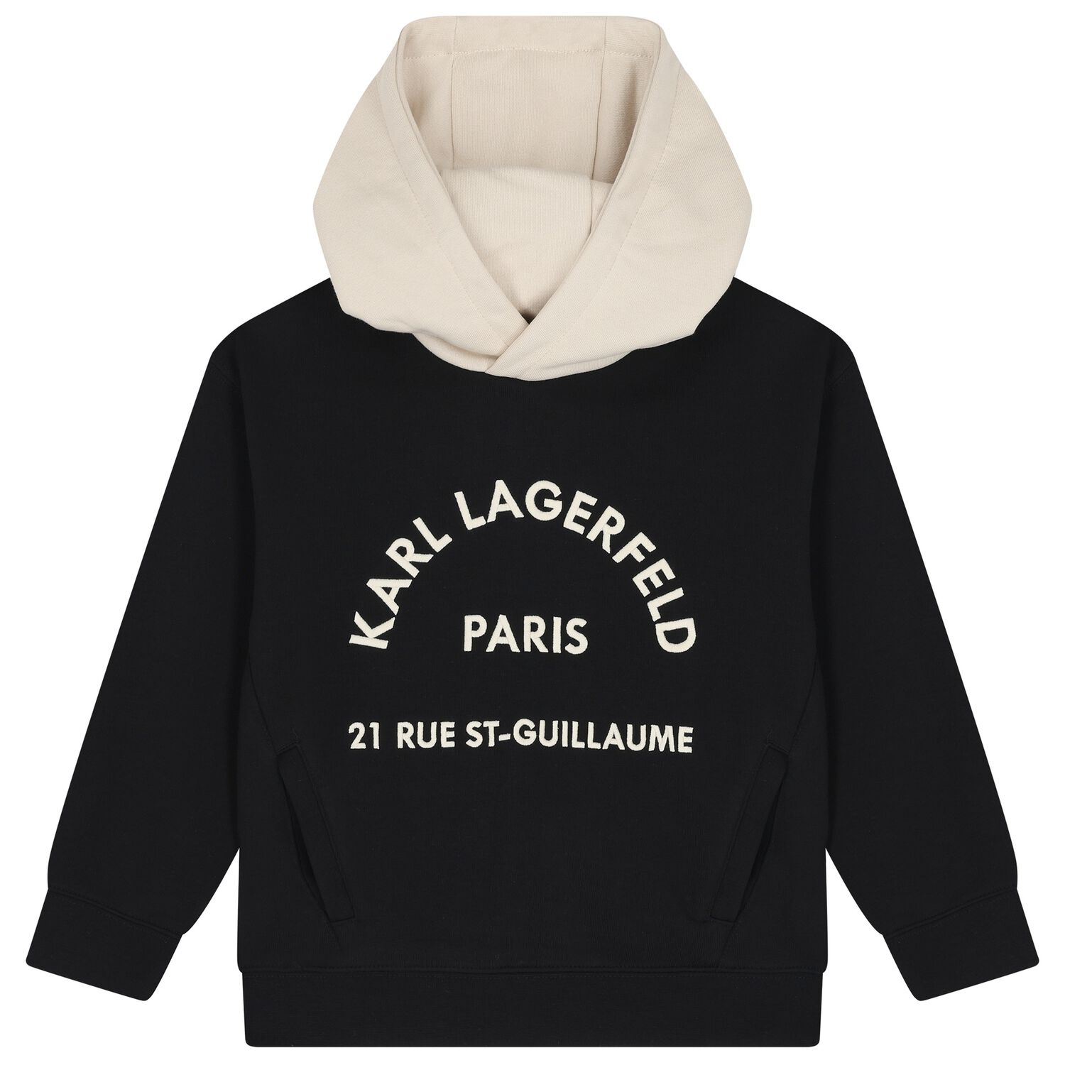 Boys Black & Beige Logo Hooded Top, 2, hi-res