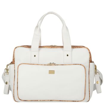 حقيبة تغيير  باللون الأبيض والبيج بنقشة خريطة جغرافية