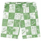 Boys Green & White Logo Shorts, 1, hi-res