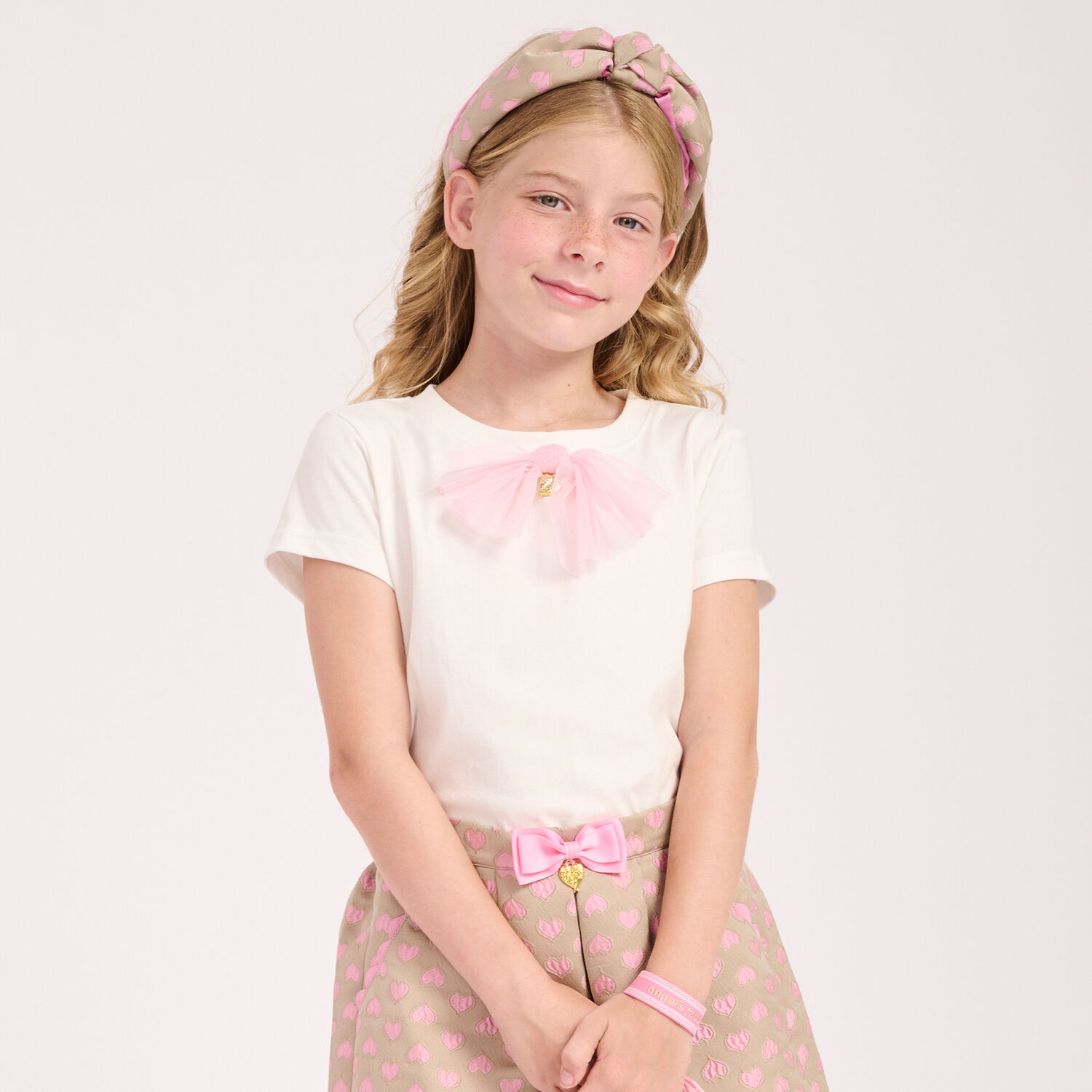 Girls White & Pink Bow T-Shirt, 1, hi-res
