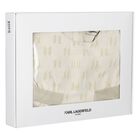 Girls Ivory & Gold Logo Jacquard Dress, 1, hi-res