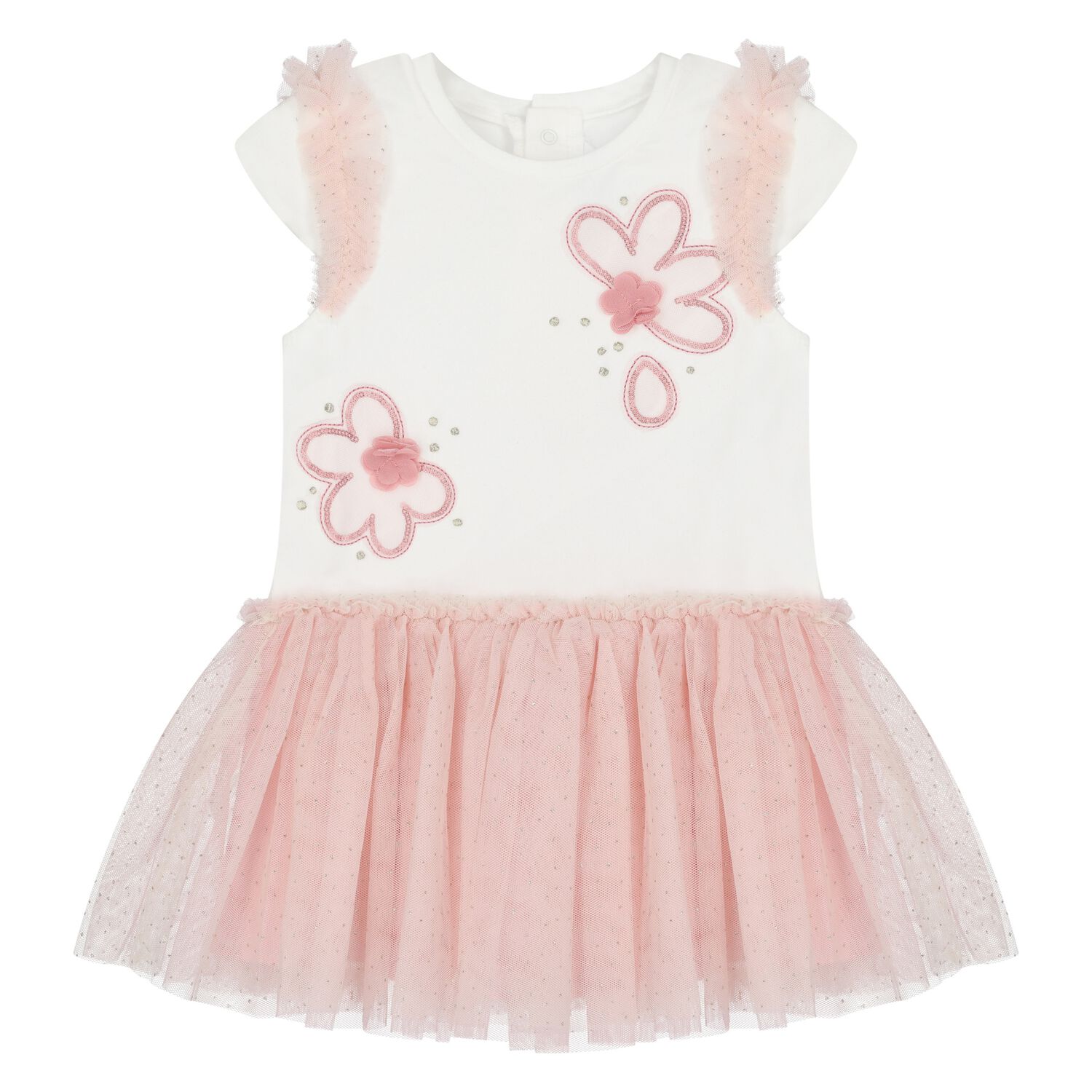 Younger Girls Ivory & Pink Tulle Dress, 1, hi-res image number null