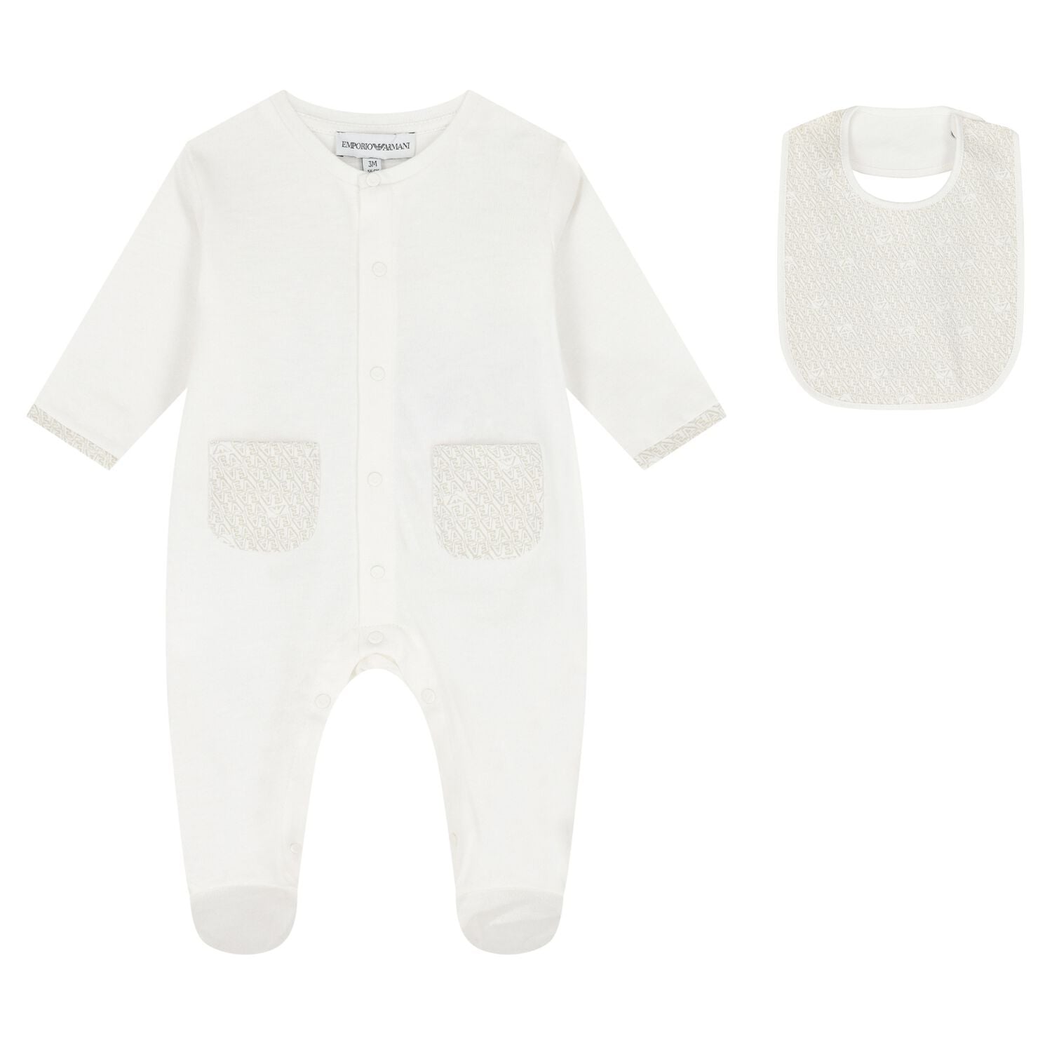 White & Beige Logo Babygrow Set, 5, hi-res