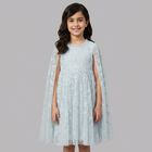 Girls Blue Sequin & Flower Tulle Cape Dress, 1, hi-res