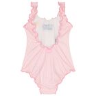 Girls Pink & White Striped Swimsuit, 1, hi-res