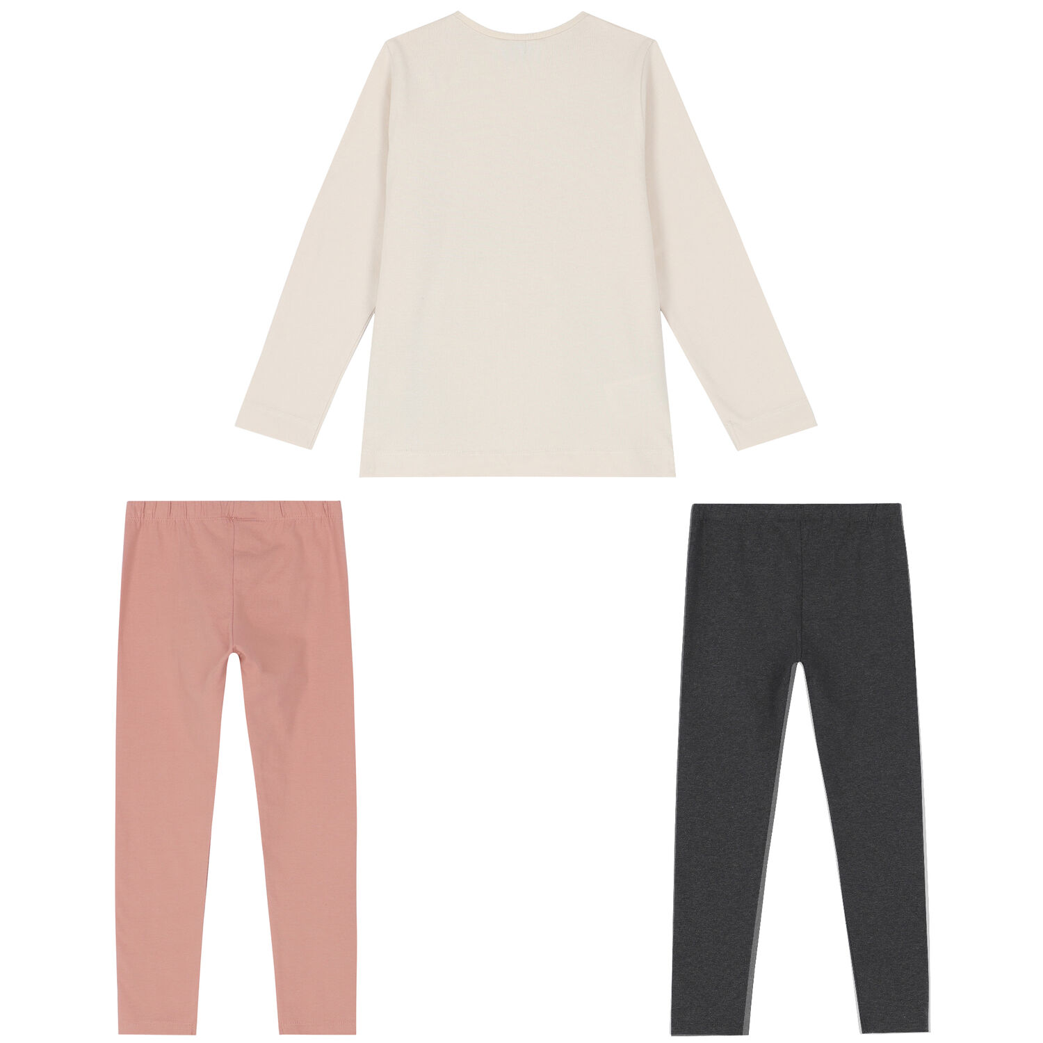 Girls White, Pink & Grey Leggings Set, 2, hi-res