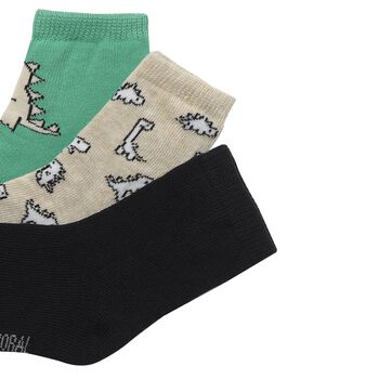 Baby Boys Green, Beige & Black Dino Print Socks ( 3-Pack )