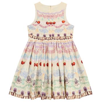 Girls Beige Cherry & Floral Dress