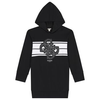 فستان بنات هودى بالشعار باللون الاسود 